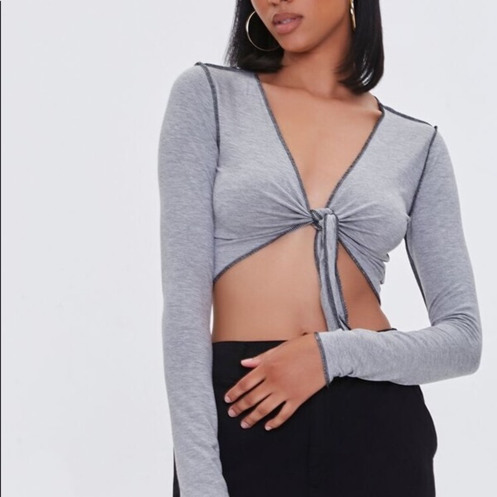 Forever 21 Topstitched Self-Tie Crop Top